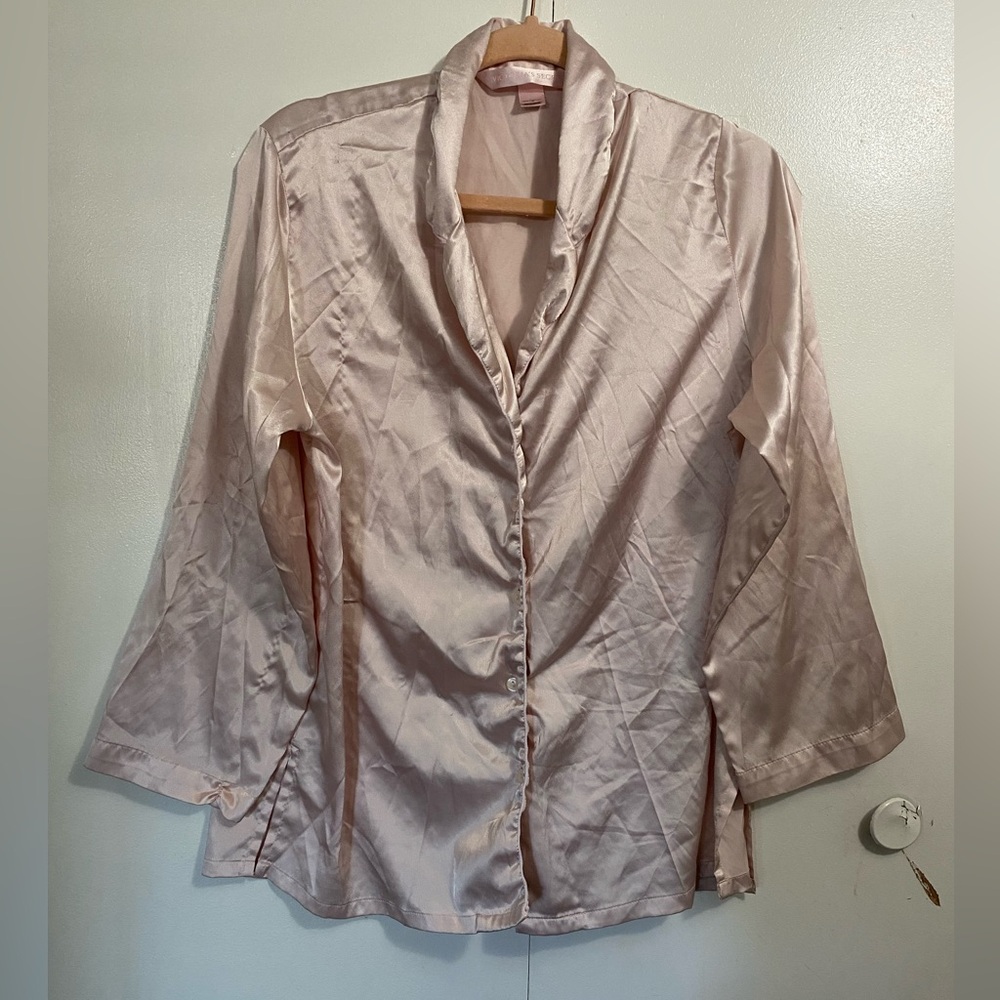 Vintage Victoria's Secret Soft Blush Satin Pajama Shirt size Small